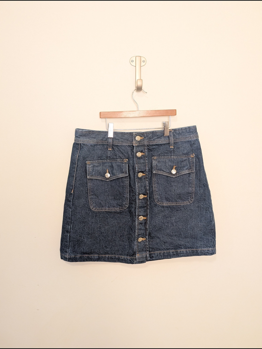 Loft Blue Denim Button-Front Patch Pocket Mini Skirt Women's Size 6